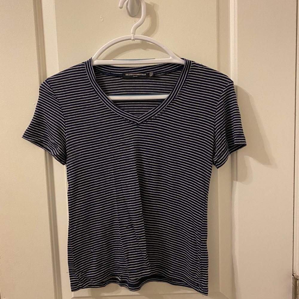 Navy & white striped short sleeve shirt